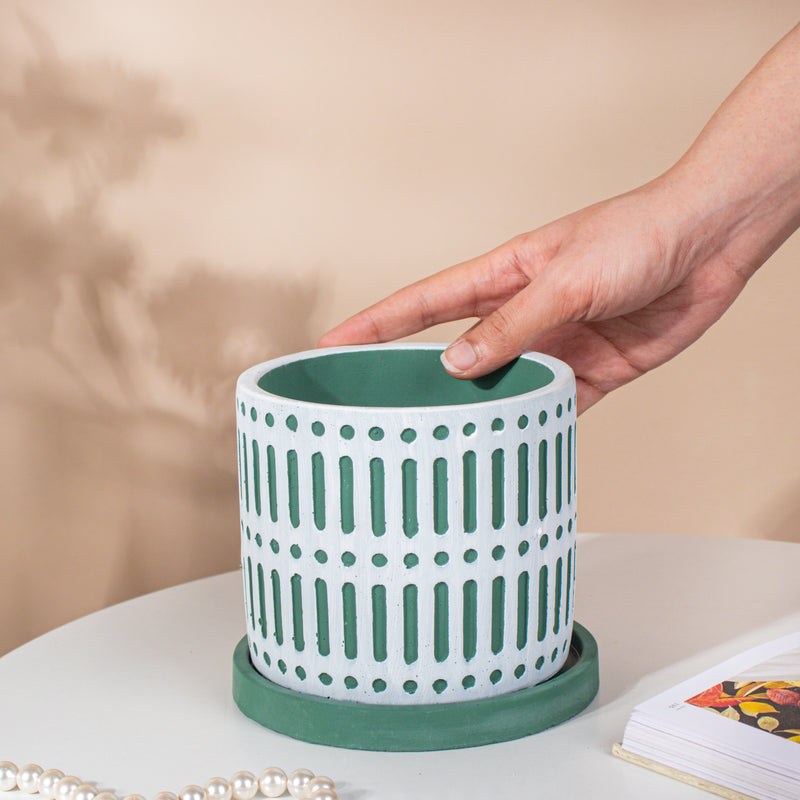 Minimalist Textured Pot With Plate - Plant pot and plant stands | Room decor items