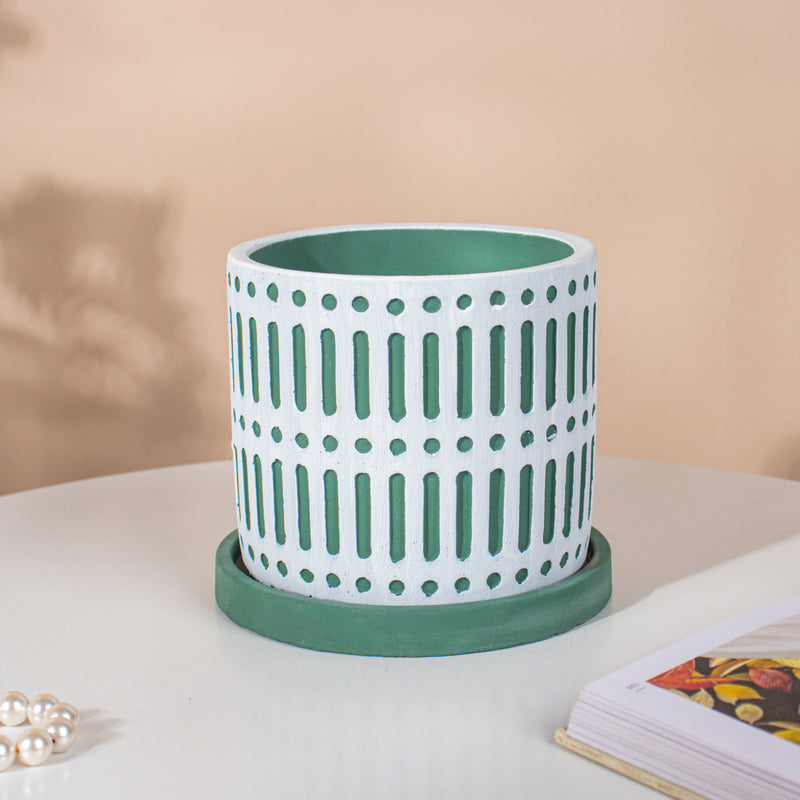 Minimalist Textured Pot With Plate - Plant pot and plant stands | Room decor items