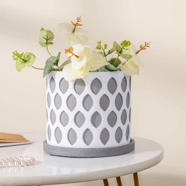 Grey Scalloped Plant Pot With Plate - Indoor planters and flower pots | Home decor items
