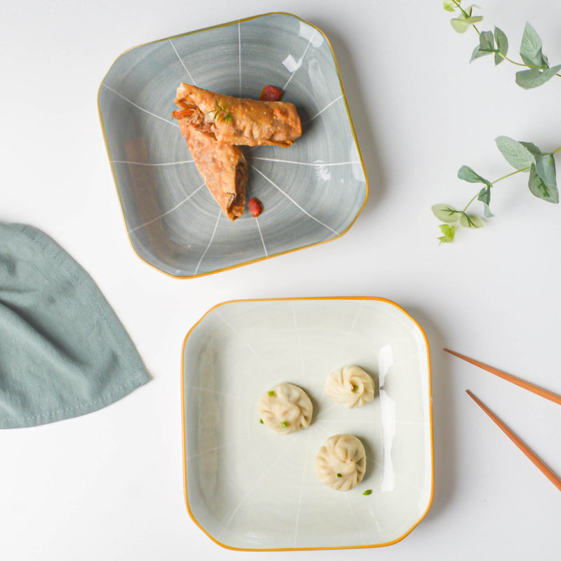 Willow Light Grey Square Ceramic Deep Dish - Serving plate, snack plate, dessert plate | Plates for dining & home decor