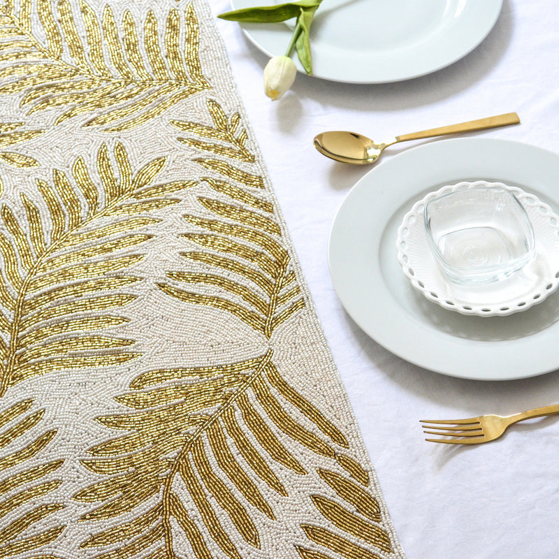 BEADS White and Gold Runner