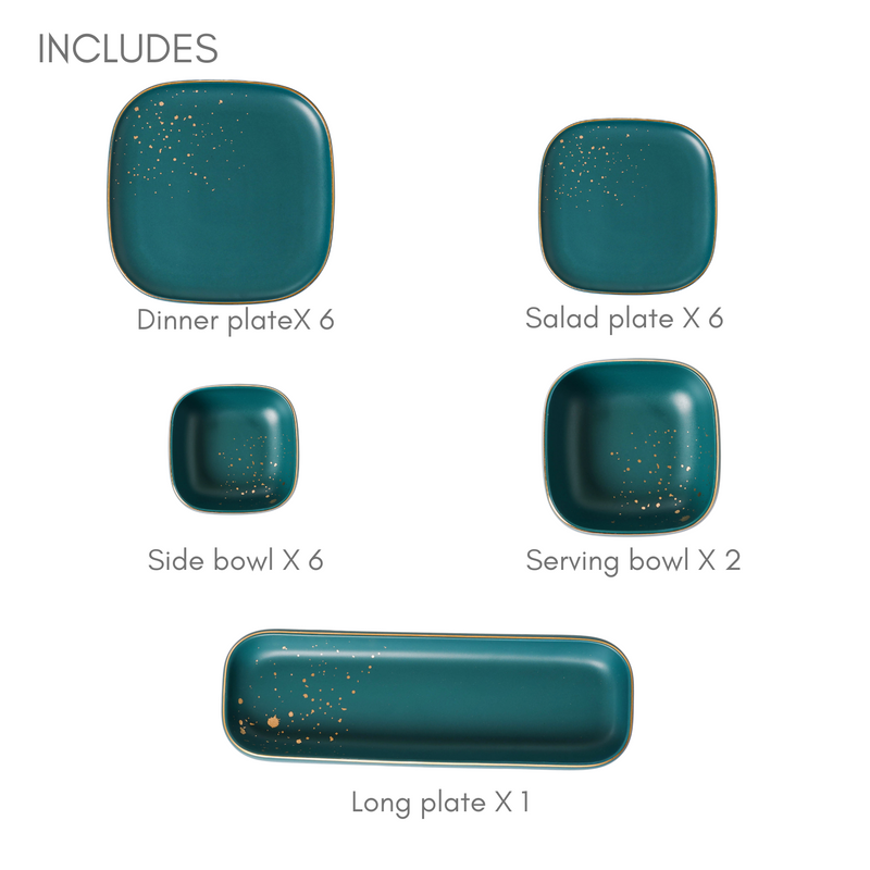 CARA Green 21 Piece Dinnerware Set For 6