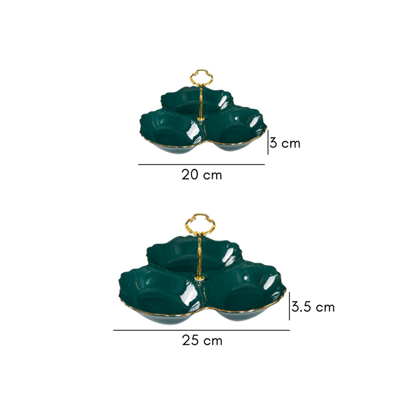 Dessert O' Clock Emerald Two Tier Golden Platter