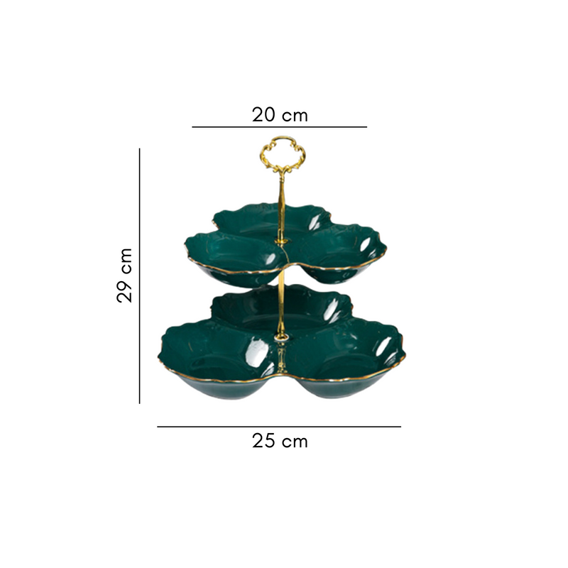 Dessert O' Clock Emerald Two Tier Golden Platter