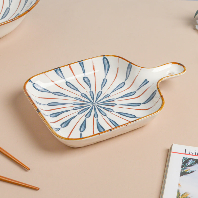Mizo Teardrop Square Snack Plate With Handle - Ceramic platter, serving platter, fruit platter | Plates for dining table & home decor