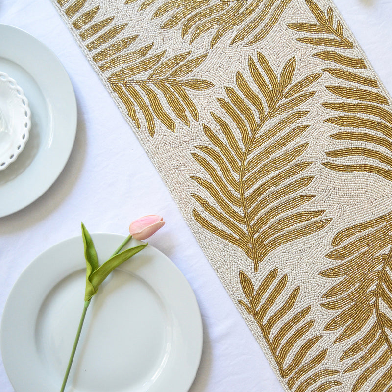 BEADS White and Gold Runner