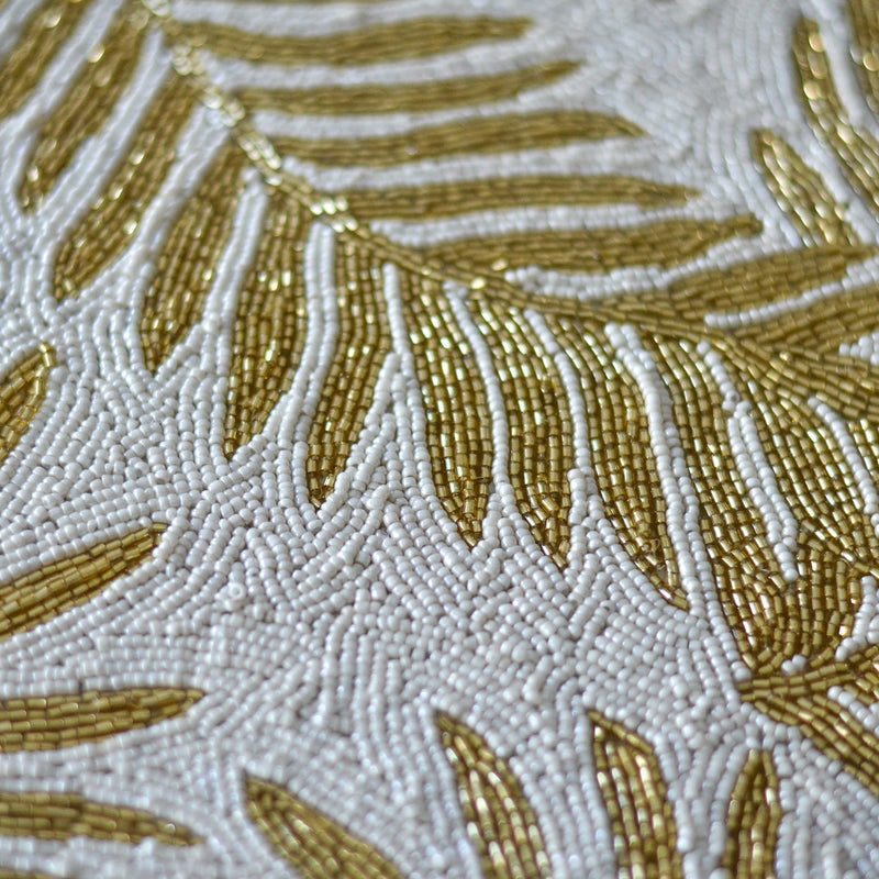 Beads White and Gold Rectangle Table Mat