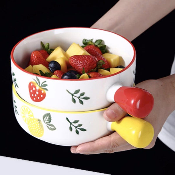 Lemon Bowl With Handle - Ceramic bowl, salad bowls, snack bowls, bowl with handle, oven bowl | Bowls for dining table & home decor