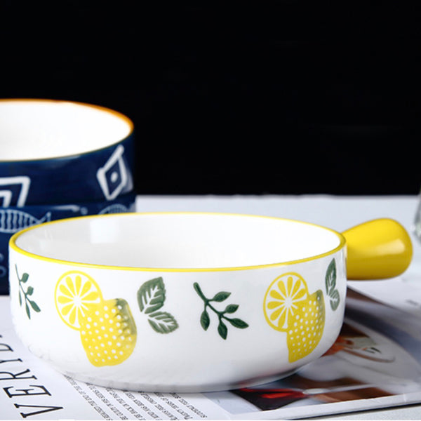 Lemon Bowl With Handle - Ceramic bowl, salad bowls, snack bowls, bowl with handle, oven bowl | Bowls for dining table & home decor