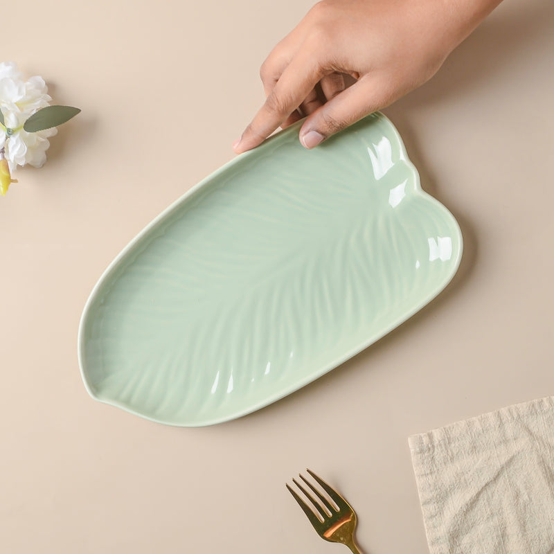 Taro Leaf Platter 10 Inch - Ceramic platter, serving platter, fruit platter | Plates for dining table & home decor