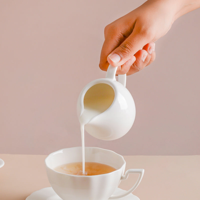Riona Ceramic Creamer White - Coffee creamer, milk pot | Milk pot for Dining table & Home decor