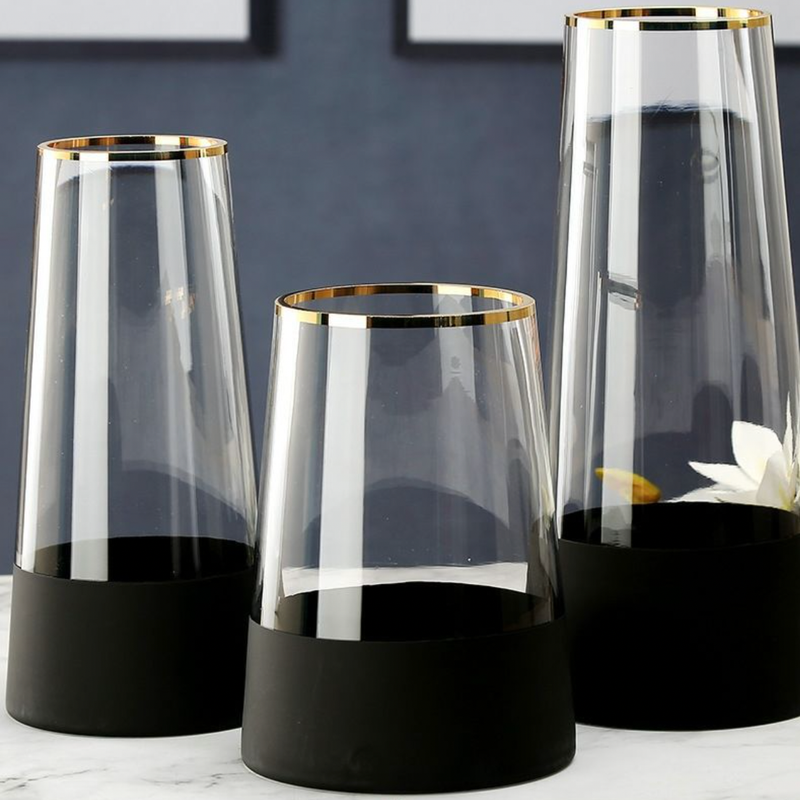 Medium Modern Glass Vase - Flower vase for home decor, office and gifting | Home decoration items