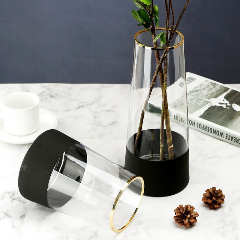 Medium Modern Glass Vase - Flower vase for home decor, office and gifting | Home decoration items