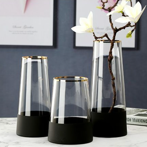 Medium Modern Glass Vase - Flower vase for home decor, office and gifting | Home decoration items