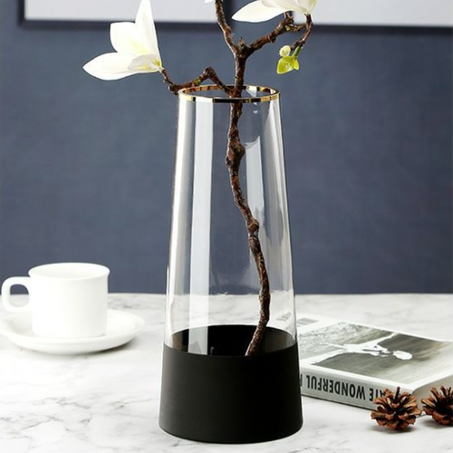Medium Modern Glass Vase - Flower vase for home decor, office and gifting | Home decoration items