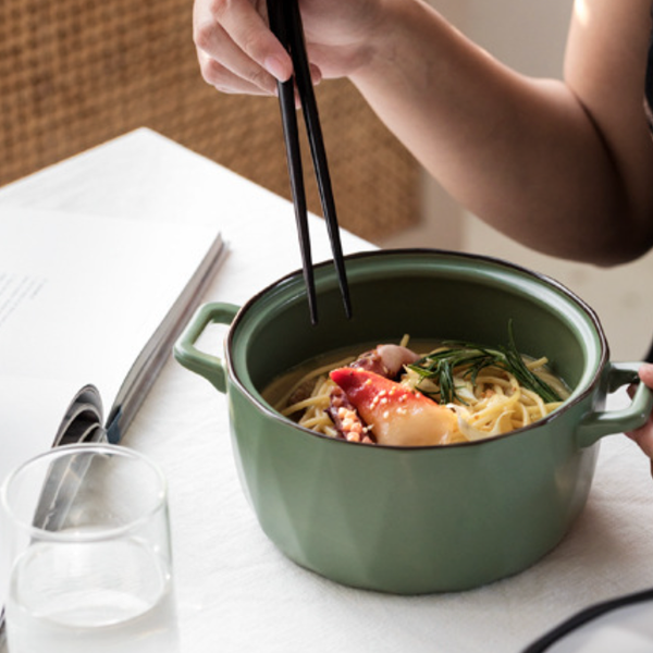 Ceramic Cooking Pot Large - Serving bowl with lid, ceramic bowls with lids, noodle bowl, oven bowl, bowl with handle | Bowls for dining table & home decor