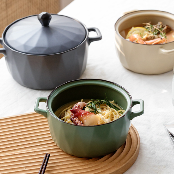 Ceramic Cooking Pot Small - Serving bowl with lid, ceramic bowls with lids, noodle bowl, oven bowl, bowl with handle | Bowls for dining table & home decor