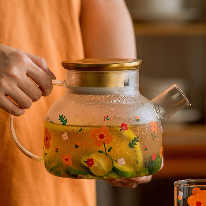 Florid Glass Teapot - Tea kettle, glass jar kettle, glass teapot | Kettle for Dining table & Home decor