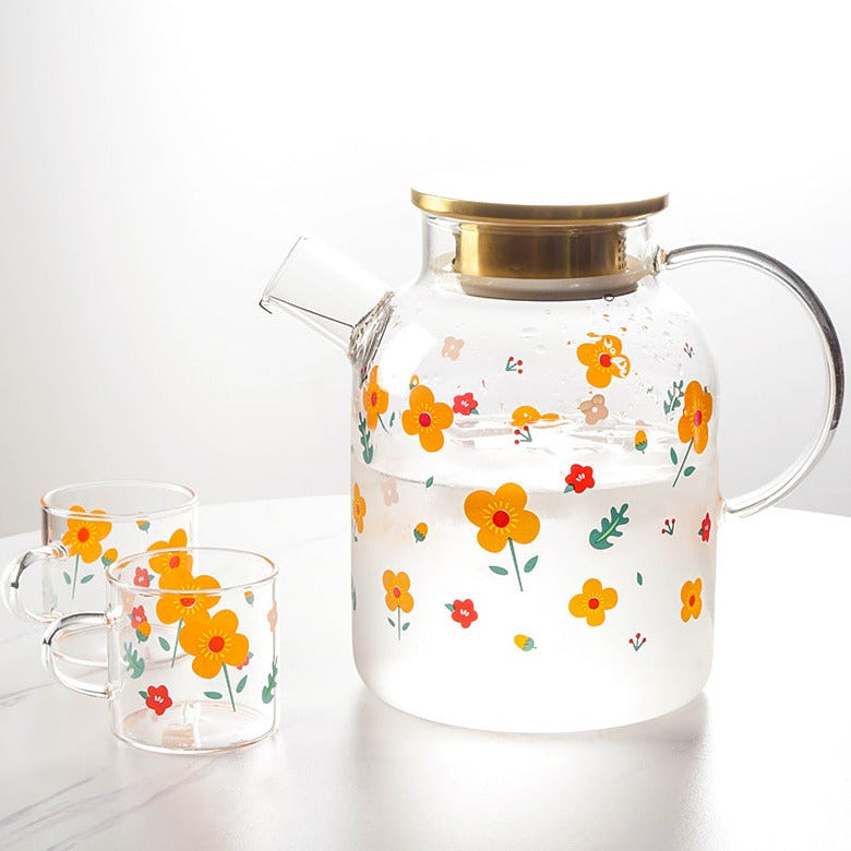 Florid Glass Teapot Large- Kettle for tea, pot for coffee, teapot | Jug for Dining table & Home decor