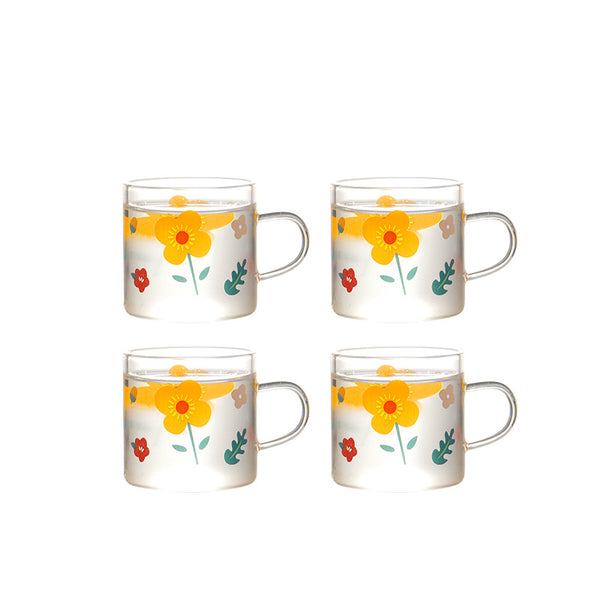 Florid Glass Cups Set of 4- Tea cup, coffee cup, cup for tea | Cups and Mugs for Office Table & Home Decoration