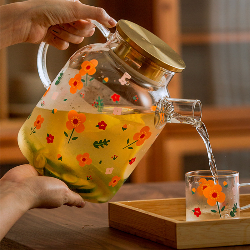 Florid Glass Teapot Large- Kettle for tea, pot for coffee, teapot | Jug for Dining table & Home decor