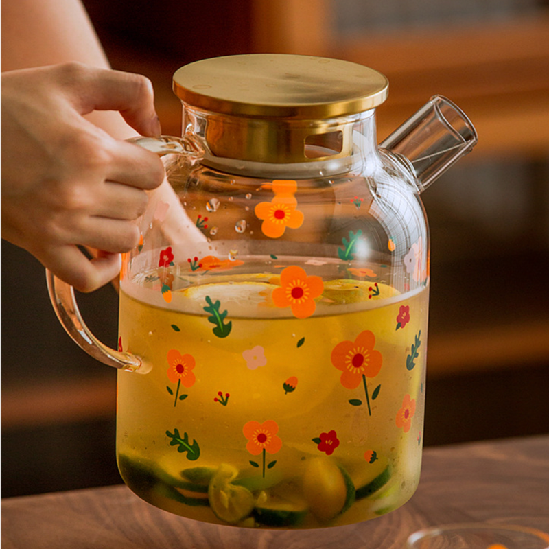 Florid Glass Teapot Large- Kettle for tea, pot for coffee, teapot | Jug for Dining table & Home decor