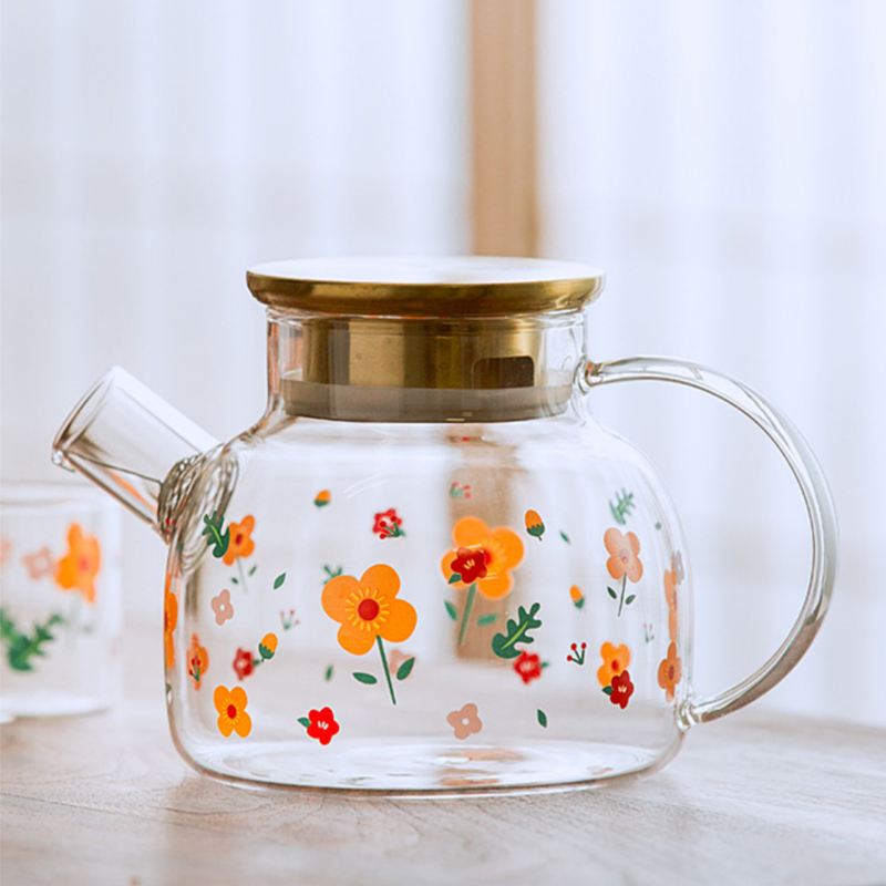 Florid Glass Teapot - Tea kettle, glass jar kettle, glass teapot | Kettle for Dining table & Home decor
