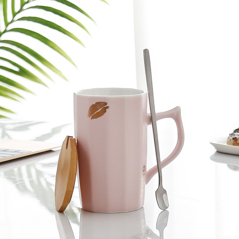 Cup With Lid and Spoon- Mug for coffee, tea mug, cappuccino mug | Cups and Mugs for Coffee Table & Home Decor
