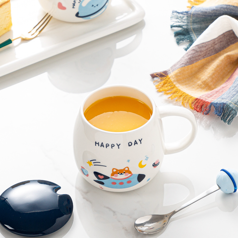 Space Animal Cup With Lid and Spoon- Mug for coffee, tea mug, cappuccino mug | Cups and Mugs for Coffee Table & Home Decor
