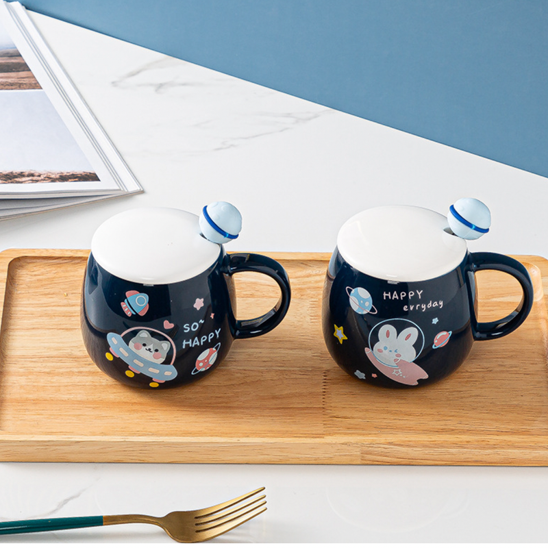 Space Animal Cup With Lid and Spoon- Mug for coffee, tea mug, cappuccino mug | Cups and Mugs for Coffee Table & Home Decor