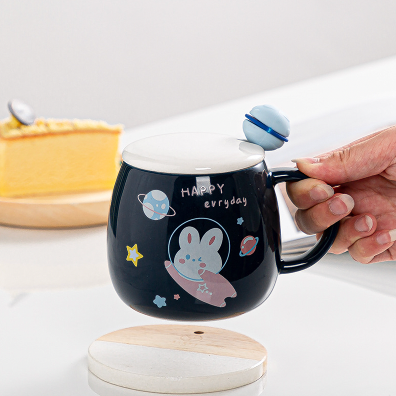 Space Animal Cup With Lid and Spoon- Mug for coffee, tea mug, cappuccino mug | Cups and Mugs for Coffee Table & Home Decor