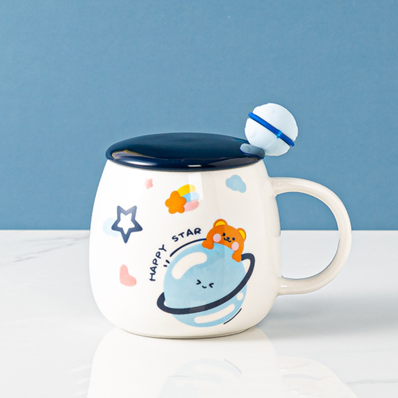 Space Animal Cup With Lid and Spoon- Mug for coffee, tea mug, cappuccino mug | Cups and Mugs for Coffee Table & Home Decor