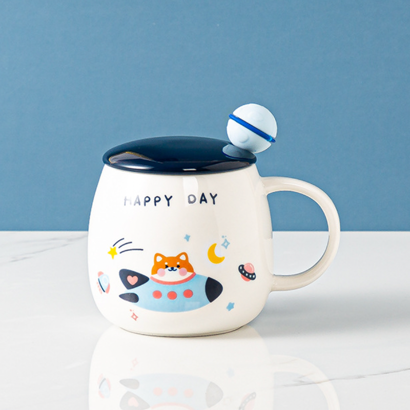 Space Animal Cup With Lid and Spoon- Mug for coffee, tea mug, cappuccino mug | Cups and Mugs for Coffee Table & Home Decor