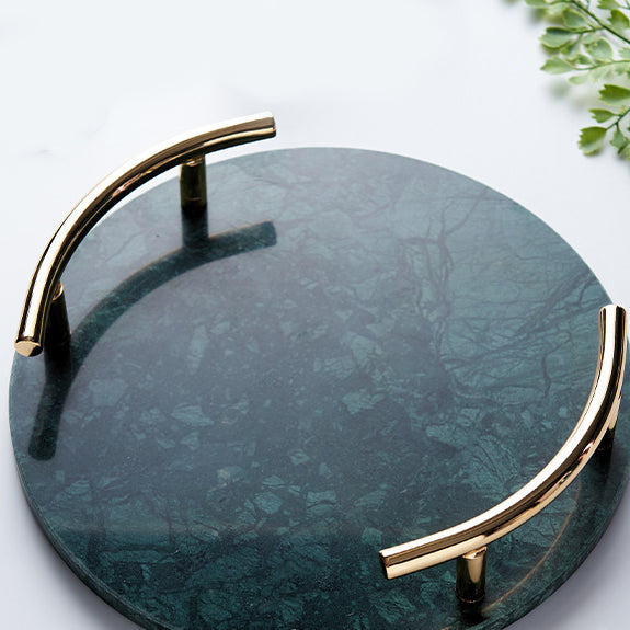 Round Marble Tray With Ring Handle