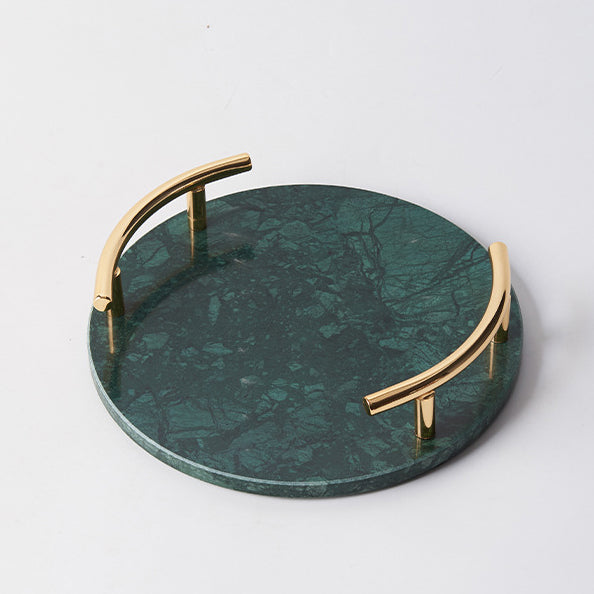 Round Marble Tray With Ring Handle