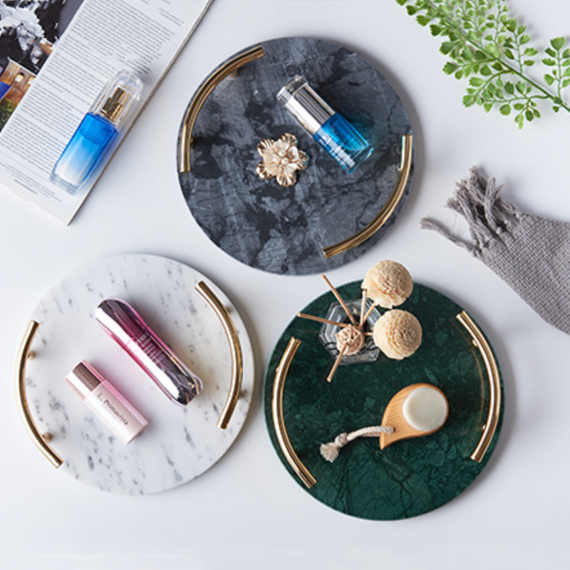 Round Marble Tray With Ring Handle