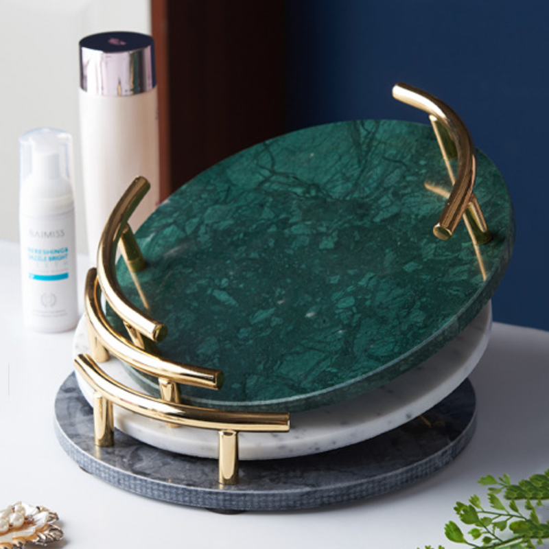 Round Marble Tray With Ring Handle