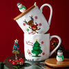 Christmas Cup With Wooden Lid- Mug for coffee, tea mug, cappuccino mug | Cups and Mugs for Coffee Table & Home Decor