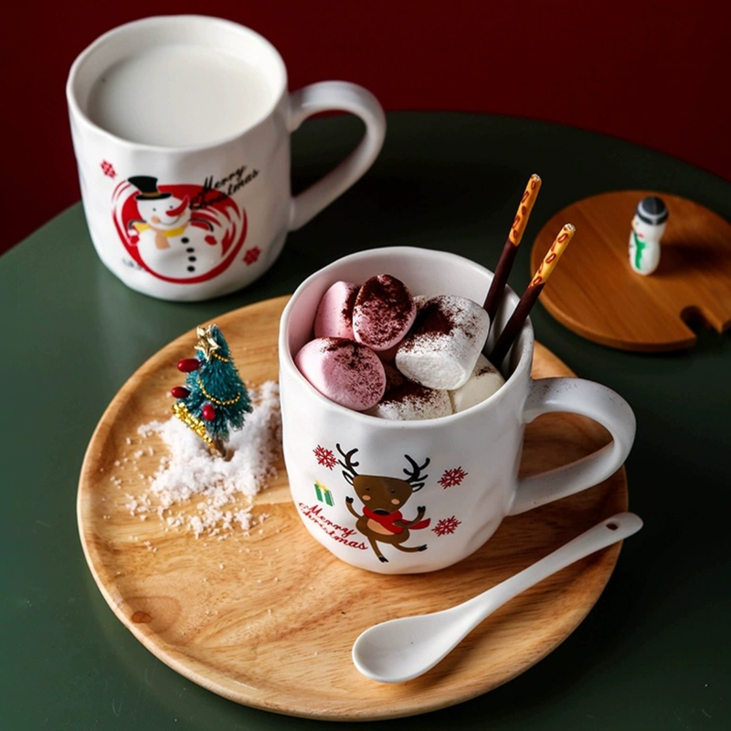 Christmas Cup With Wooden Lid- Mug for coffee, tea mug, cappuccino mug | Cups and Mugs for Coffee Table & Home Decor
