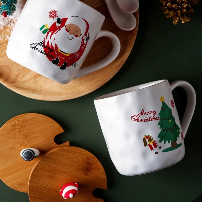 Christmas Cup With Wooden Lid- Mug for coffee, tea mug, cappuccino mug | Cups and Mugs for Coffee Table & Home Decor