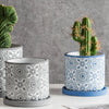 Round Geometric Floral Pot With Plate - Indoor planters and flower pots | Home decor items