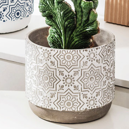 Floral Geometric Brown White Pot - Indoor planters and flower pots | Home decor items