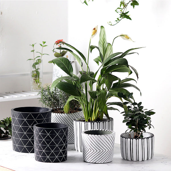 Black Striped Plant Pot Large - Indoor planters and flower pots | Home decor items