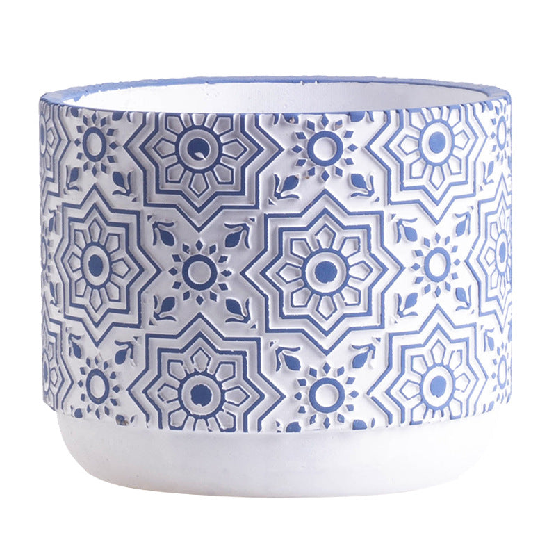 Floral Geometric Blue White Pot - Indoor planters and flower pots | Home decor items