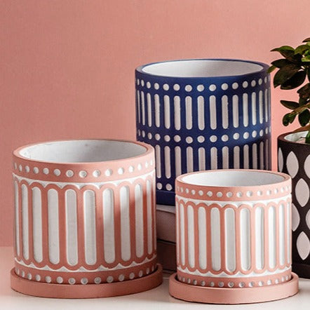 Sculpted Ceramic Pot With Plate - Indoor planters and flower pots | Home decor items