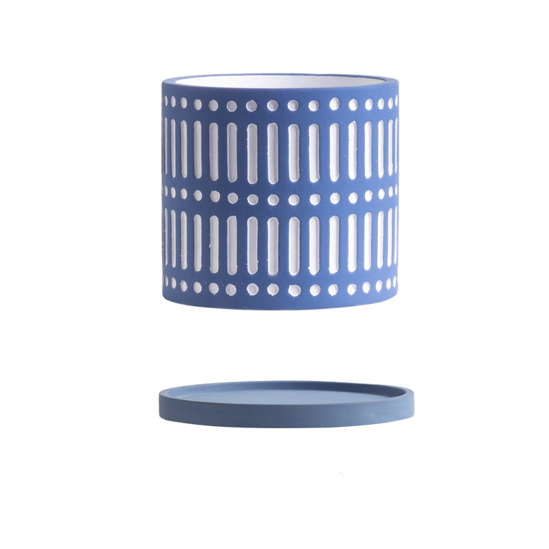 Sculpted Ceramic Pot With Plate - Indoor planters and flower pots | Home decor items