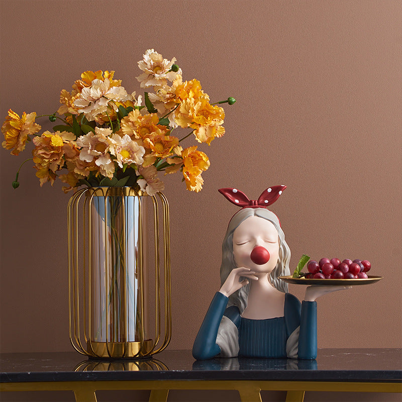 Red Ribbon Girl Showpiece Platter - Showpiece | Home decor item | Room decoration item