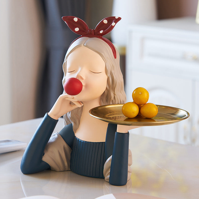 Red Ribbon Girl Showpiece Platter - Showpiece | Home decor item | Room decoration item