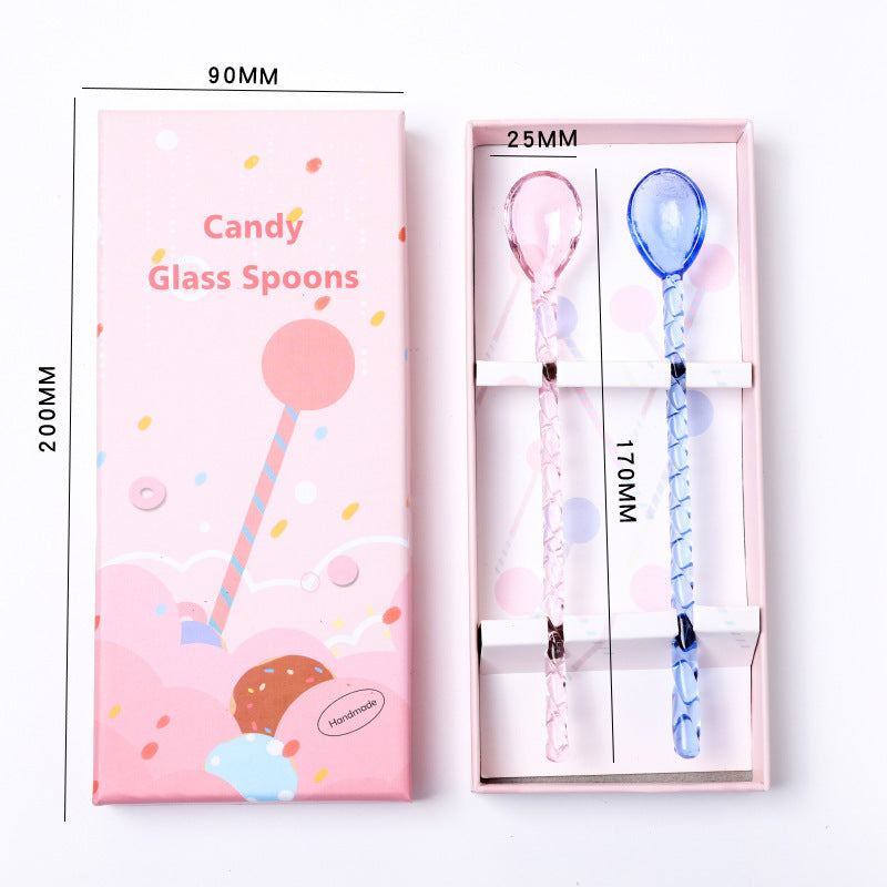 Purple Blue Glass Stirrer Spoon Set Of Two 6.5 Inch