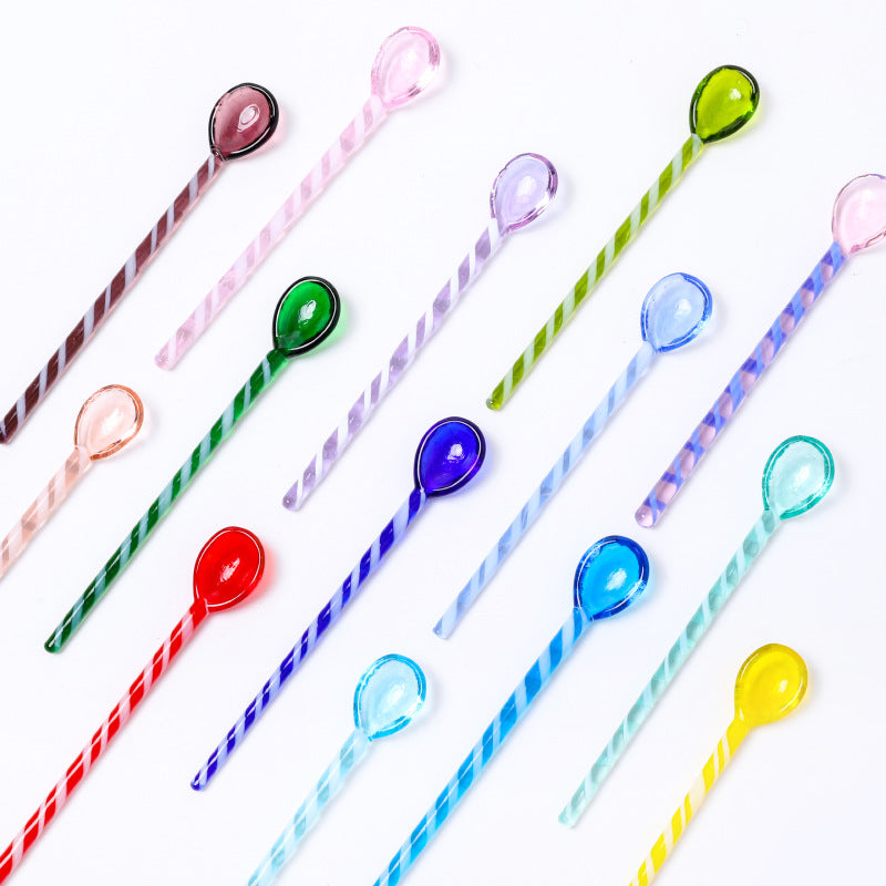 Purple Blue Glass Stirrer Spoon Set Of Two 6.5 Inch